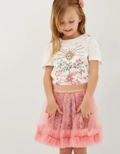Embellished T-Shirt & Tulle Skirt Set Pink