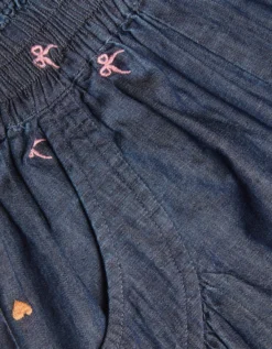Embroidered Chambray Cuffed Trousers Blue