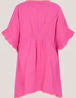 Embroidered Cotton Kaftan Pink