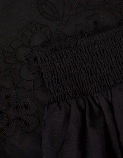 Embroidered Cotton Top & Skirt Set Black