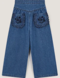 Embroidered Pocket Chambray Trousers Blue