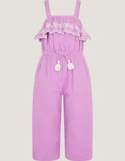 Embroidered Ruffle Tassel Jumpsuit Purple