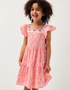 Embroidered Shell Print Dress Pink