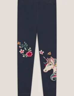 Embroidered Unicorn Leggings Blue
