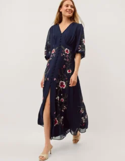 Emi Floral Embroidered Maxi Dress Blue