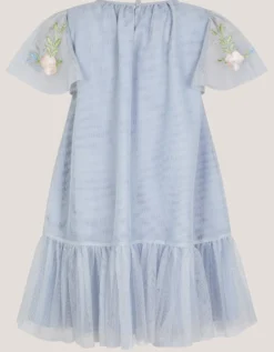 Emilia Embroidered Drop Waist Party Dress Blue
