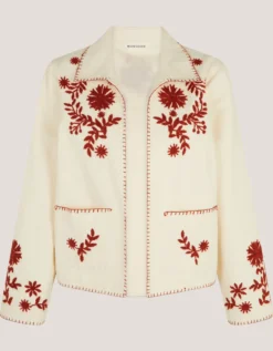 Emilia Floral Embroidered Jacket Ivory