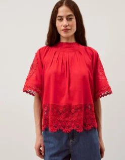 Emory Floral Lace Top Red
