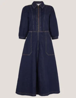 Erin Zip Denim Midi Dress Blue