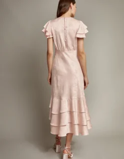 Ester Satin Ruffle Midi Dress Pink