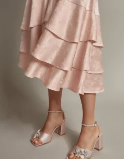 Ester Satin Ruffle Midi Dress Pink