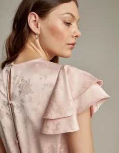 Ester Satin Ruffle Midi Dress Pink