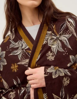 Esther Floral Linen Blend Jacket Brown