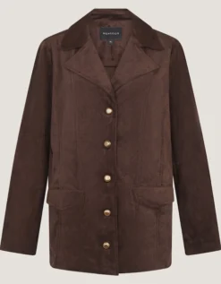 Eva Faux Suede Longline Jacket Brown