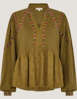 Fabia Embroidered Blouson Blouse Green