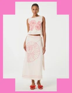 Fabienne Chapot Sine Shell Embroidered Wrap Skirt Ivory