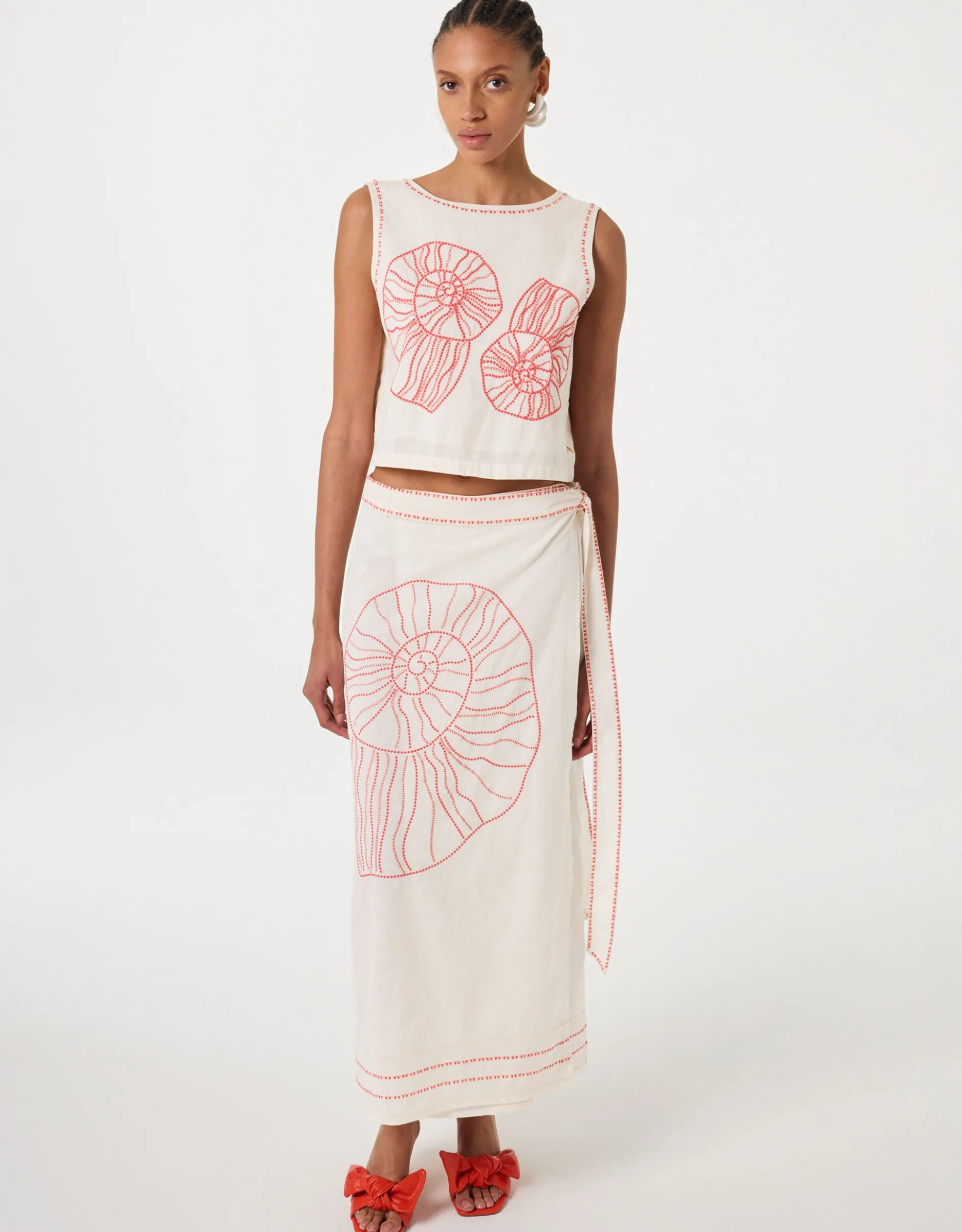Fabienne Chapot Sine Shell Embroidered Wrap Skirt Ivory