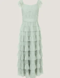 Faith Tulle Ruffle Prom Dress Green
