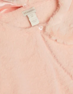 Faux Fur Collar Cardigan Pink