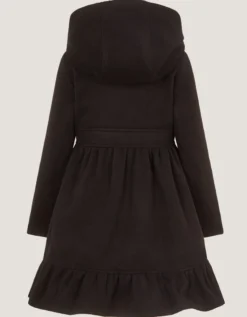 Faux Fur Collar Double-Breasted Coat Black