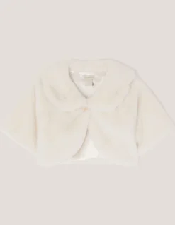 Faux Fur Collared Shrug Ivory