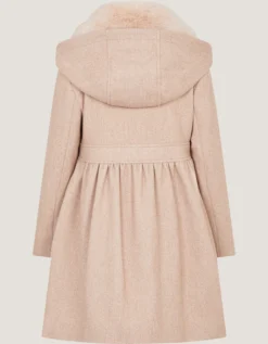 Faux Fur Collar Frill Coat Camel
