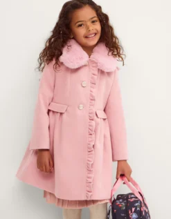 Faux Fur Collar Frill Coat Pink