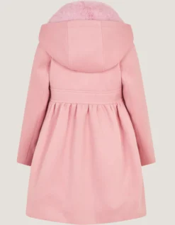 Faux Fur Collar Frill Coat Pink