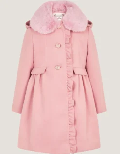 Faux Fur Collar Frill Coat Pink