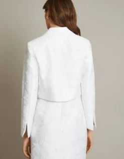 Faye Hand-Beaded Jacquard Cropped Bridal Jacket Ivory