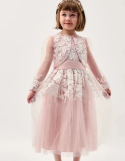 Felicity Embroidered Mesh Cardigan Pink