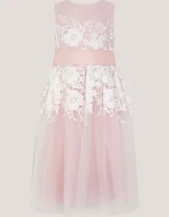 Felicity Floral Embroidered Mesh Dress Pink