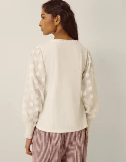 Ferne V-Neck Polka Dot Top Ivory