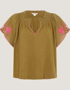 Fiona Embroidered Cotton Top Green