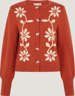 Fiona Floral Embroidered Cardigan Orange