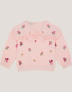 Floral Broderie Bow Sweatshirt Pink