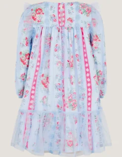 Floral Broderie Long Sleeve Dress & Hair Scrunchie Blue