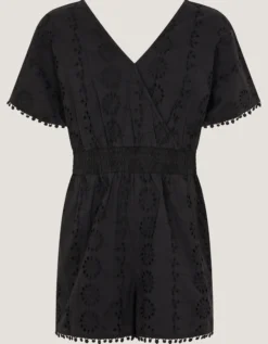 Floral Broderie Playsuit Black