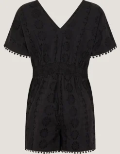 Floral Broderie Playsuit Black