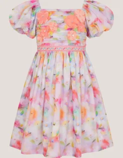 Floral Broderie Puff Sleeve Party Dress Multi