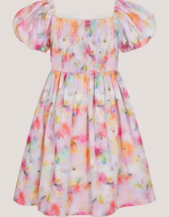 Floral Broderie Puff Sleeve Party Dress Multi