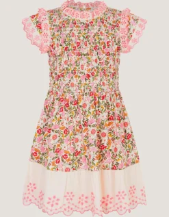 Floral Broderie Smocked Jersey Dress Multi