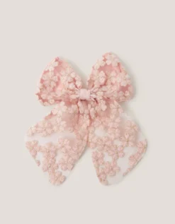 Floral Embroidered Bow Hair Clip
