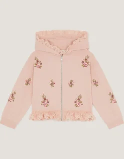 Floral Embroidered Broderie Hoodie Pink