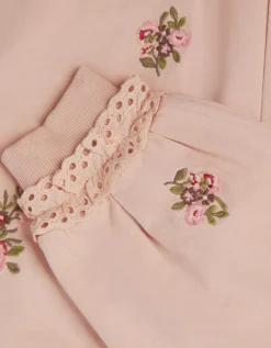 Floral Embroidered Broderie Joggers Pink