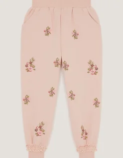 Floral Embroidered Broderie Joggers Pink