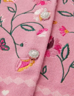Floral Embroidered Collar Cardigan Pink