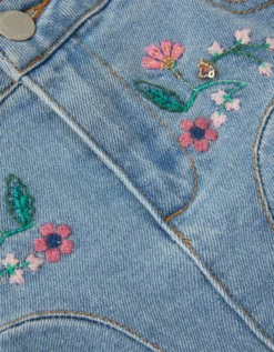 Floral Embroidered Denim Mini Skirt Blue