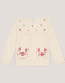 Floral Embroidered Long Sleeve Top Ivory