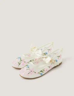 Floral Embroidered Mesh Ballet Flats Multi